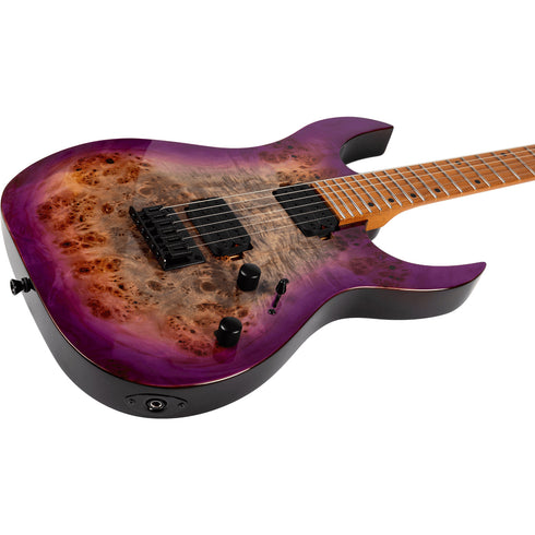 Spira Guitars S-450 TPP  Spalted Maple Top Electric Guitar, Roasted Maple Neck - Trans Purple